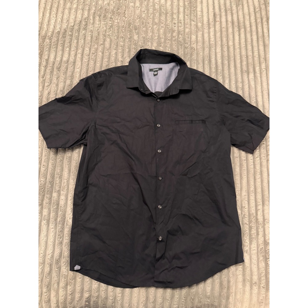 Alfani Mens Black Short Sleeve Button Down Shirt Stretch Cotton Blend Large NWOT